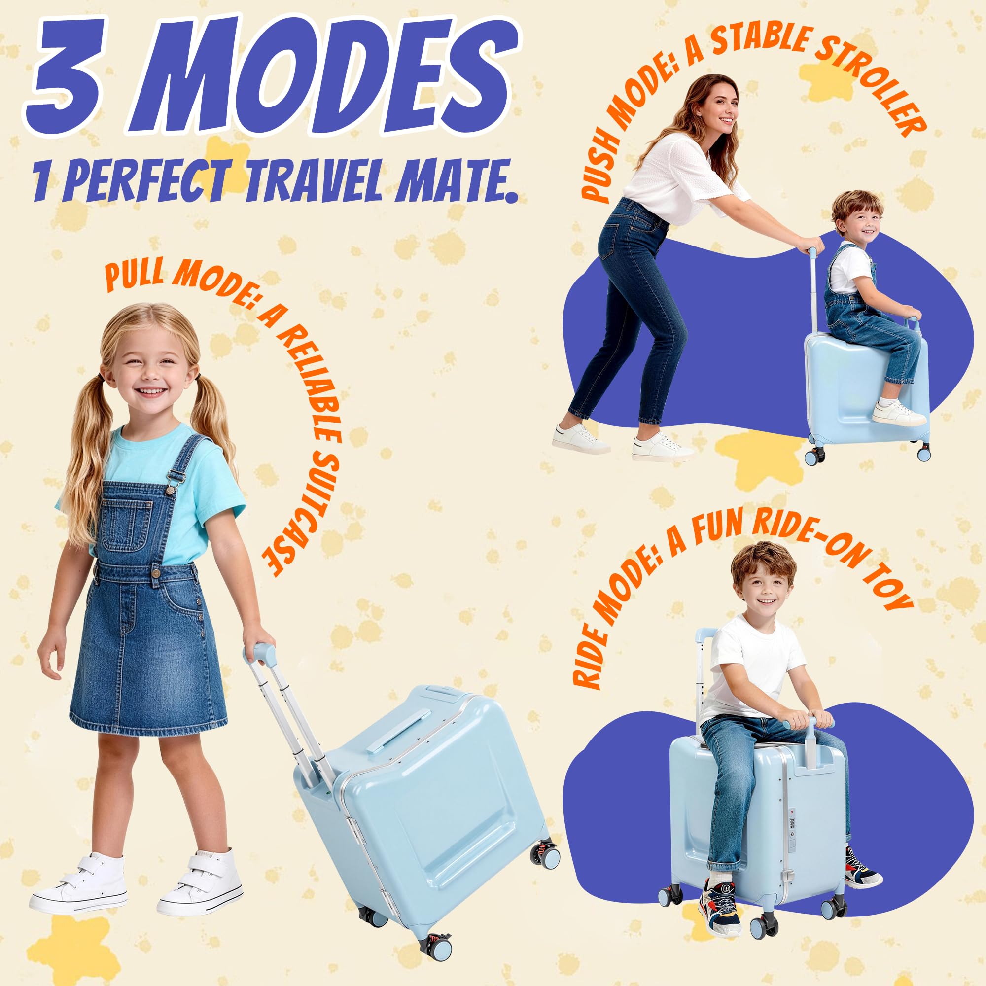 20" Kids Ride-On Carry-On Suitcase with Detachable Seat & TSA Lock